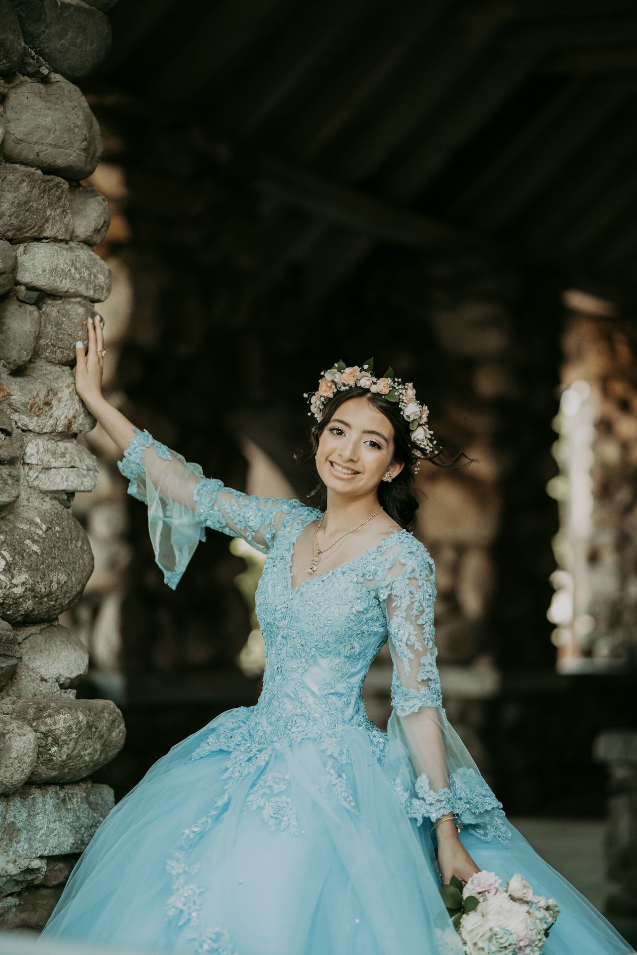 a person in a blue dress